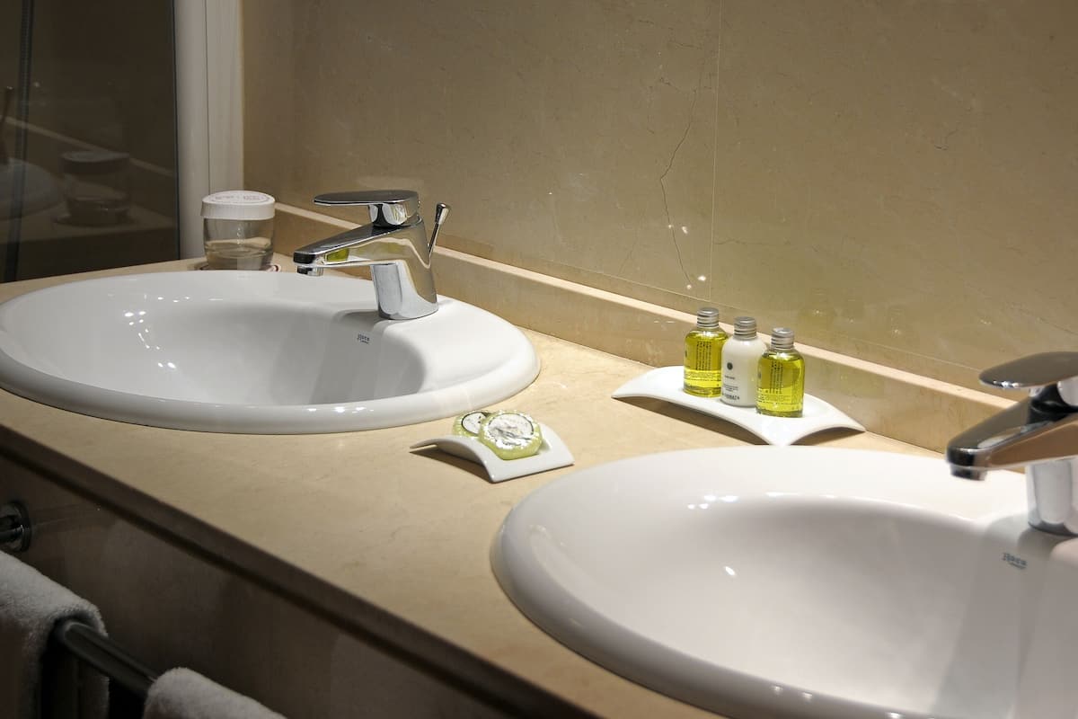 free toiletries, hair dryer, bidet, towels