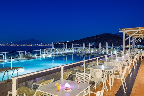 Outdoor pool, pool umbrellas, pool loungers