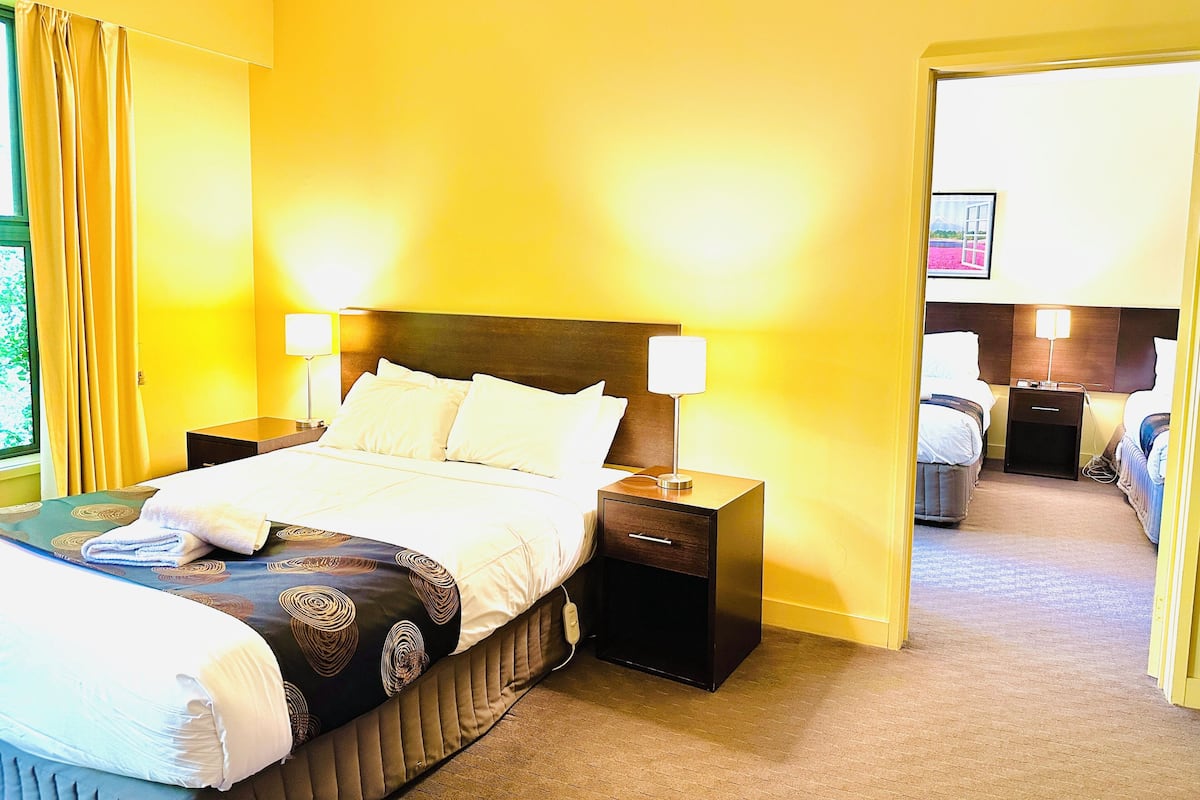 Family Twin Room | Desk, iron/ironing board, bed sheets, alarm clocks