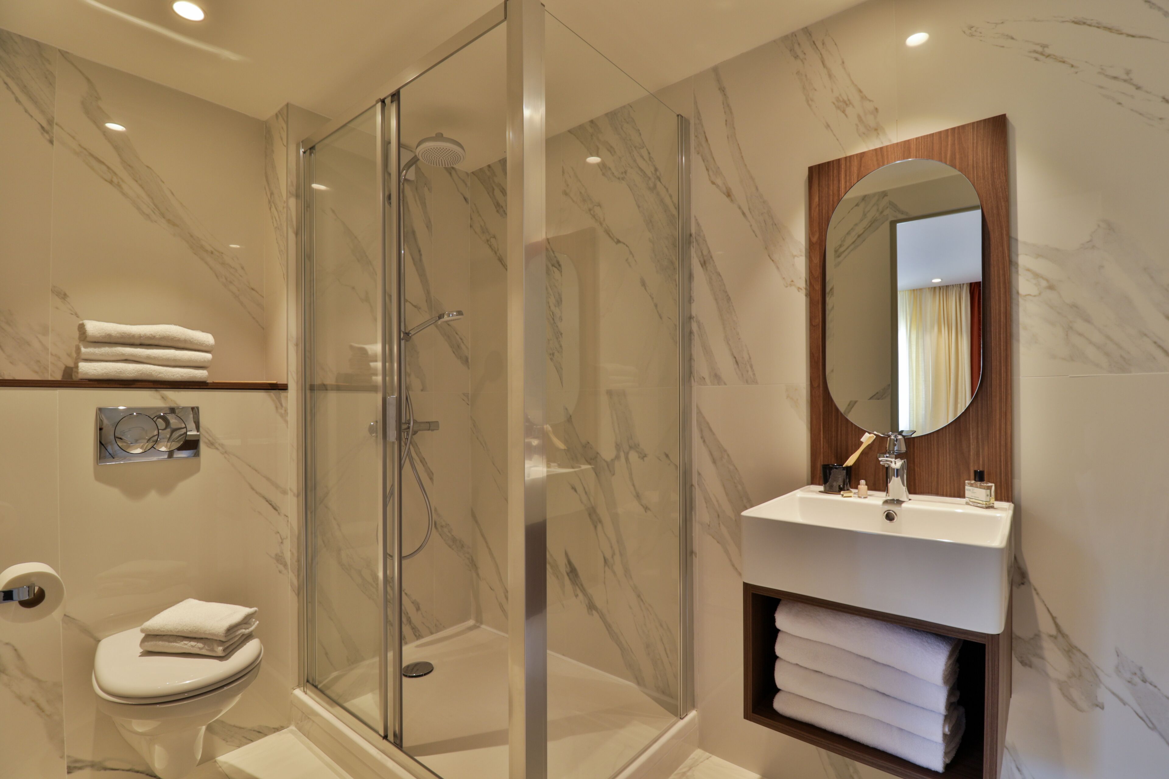 superior quadruple room | bathroom | shower, free toiletries, hair dryer, towels