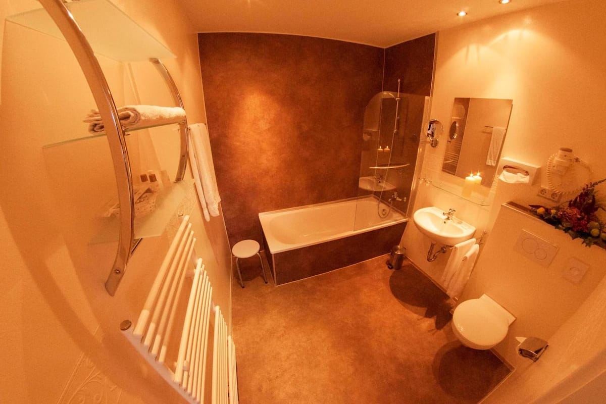 free toiletries, hair dryer, towels