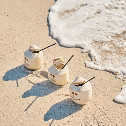On the beach, sun loungers, beach umbrellas, beach towels