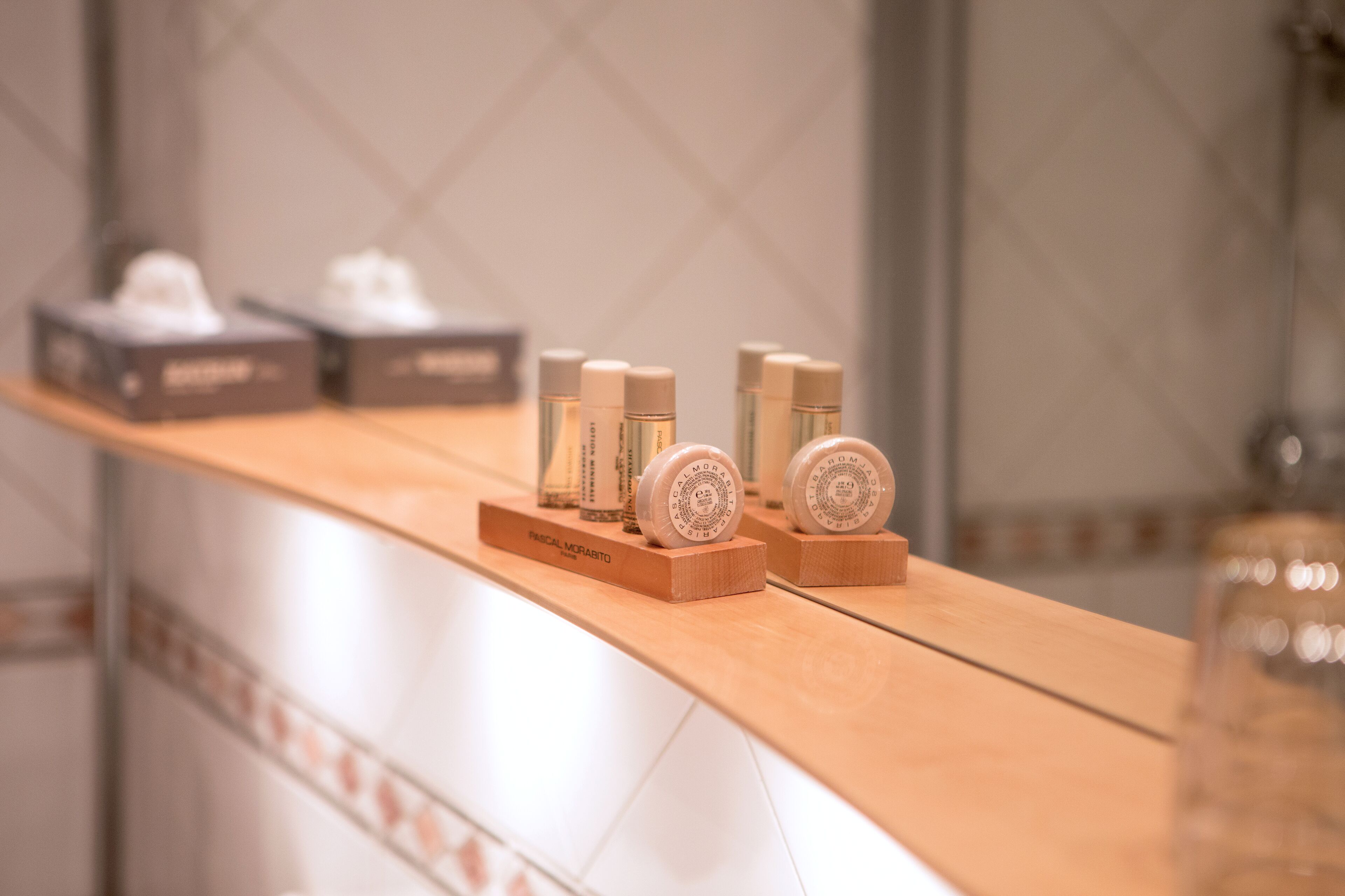 suite | bathroom | hair dryer, towels, soap, shampoo