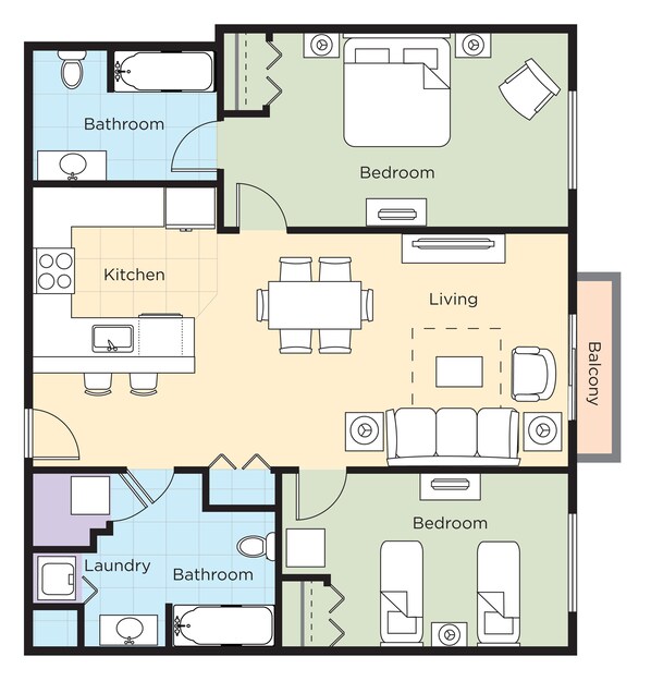 豪華公寓, 2 間臥室, 非吸煙房 | 熨斗/熨衫板、Wi-Fi (收費)、床單