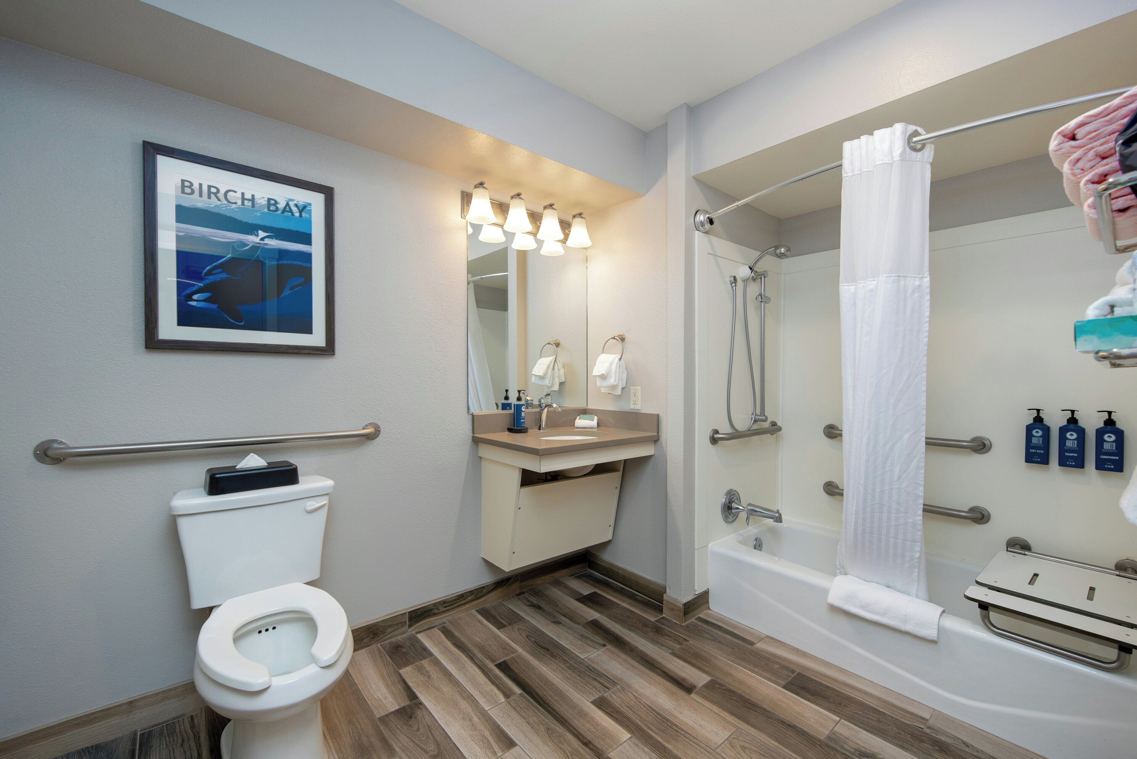 Combined shower/bathtub, free toiletries, hair dryer, towels