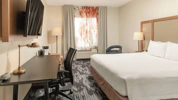 Premium bedding, down duvets, desk, laptop workspace