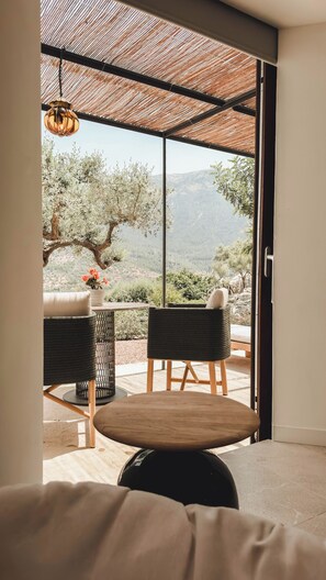 Junior Suite, Sea View (Deluxe) | Living area | 40-inch flat-screen TV with cable channels, DVD player - Sa Pedrissa Agroturismo – Adults Only (Deià)
