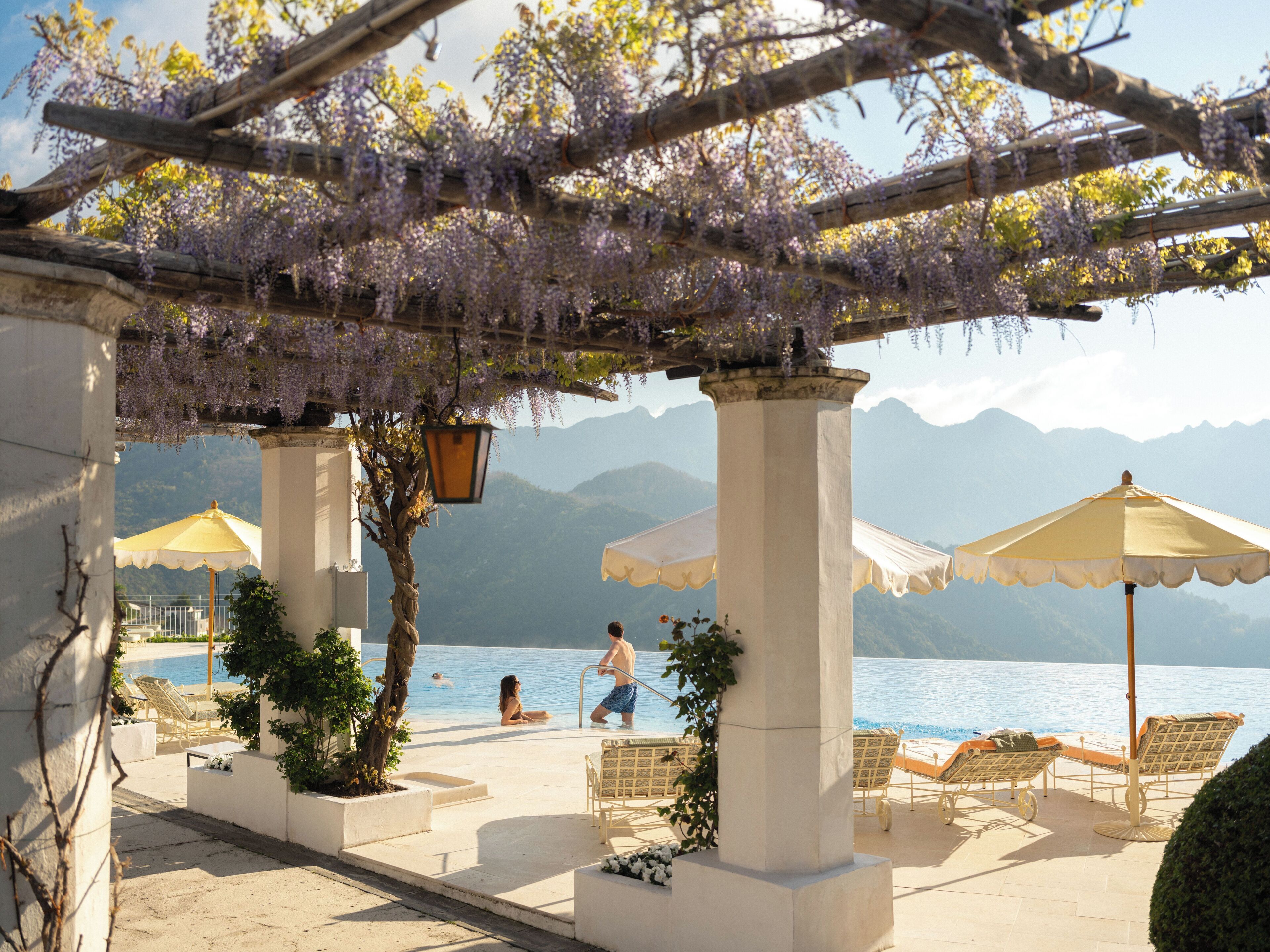 Outdoor pool, pool loungers