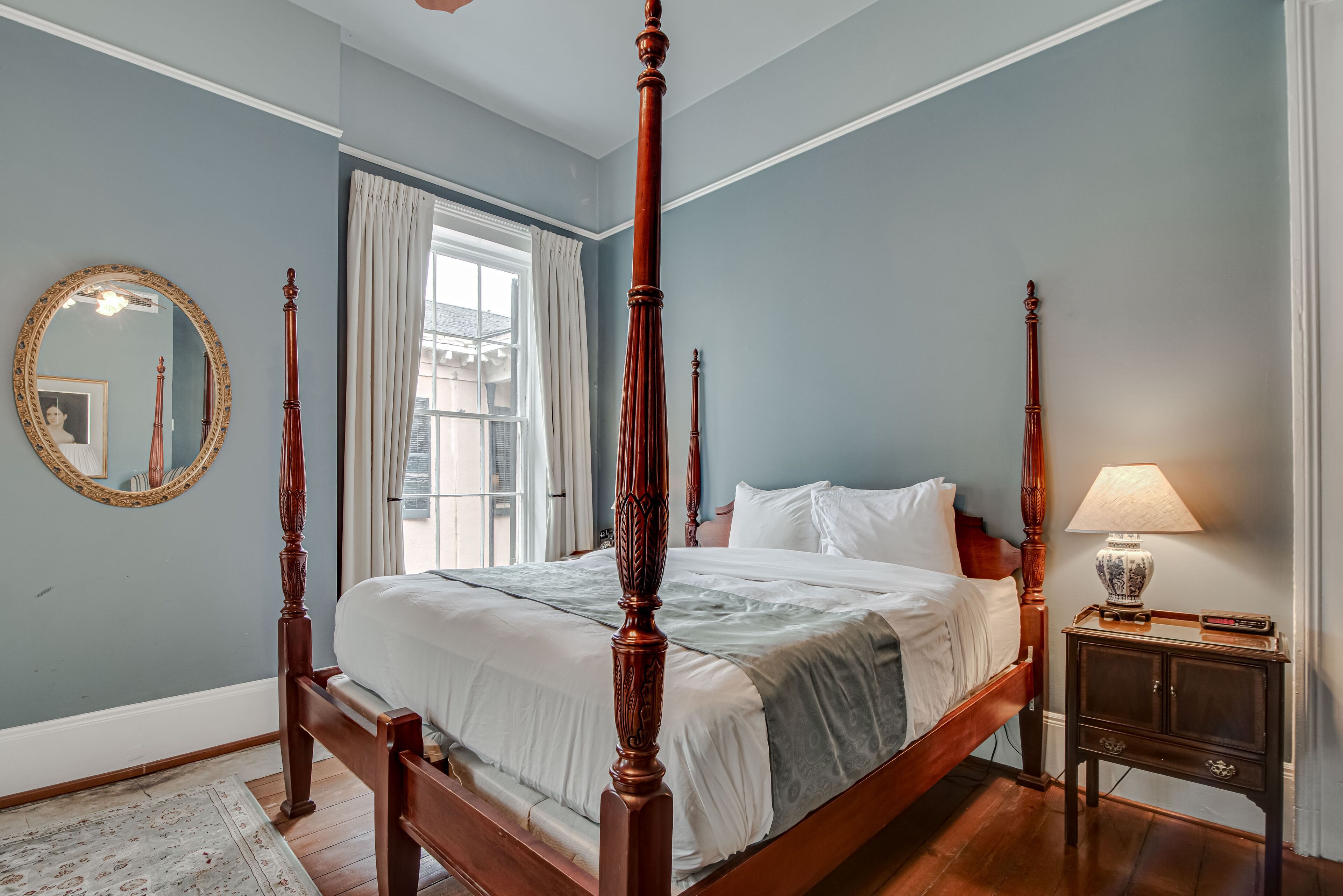 Premium bedding, desk, blackout curtains, iron/ironing board