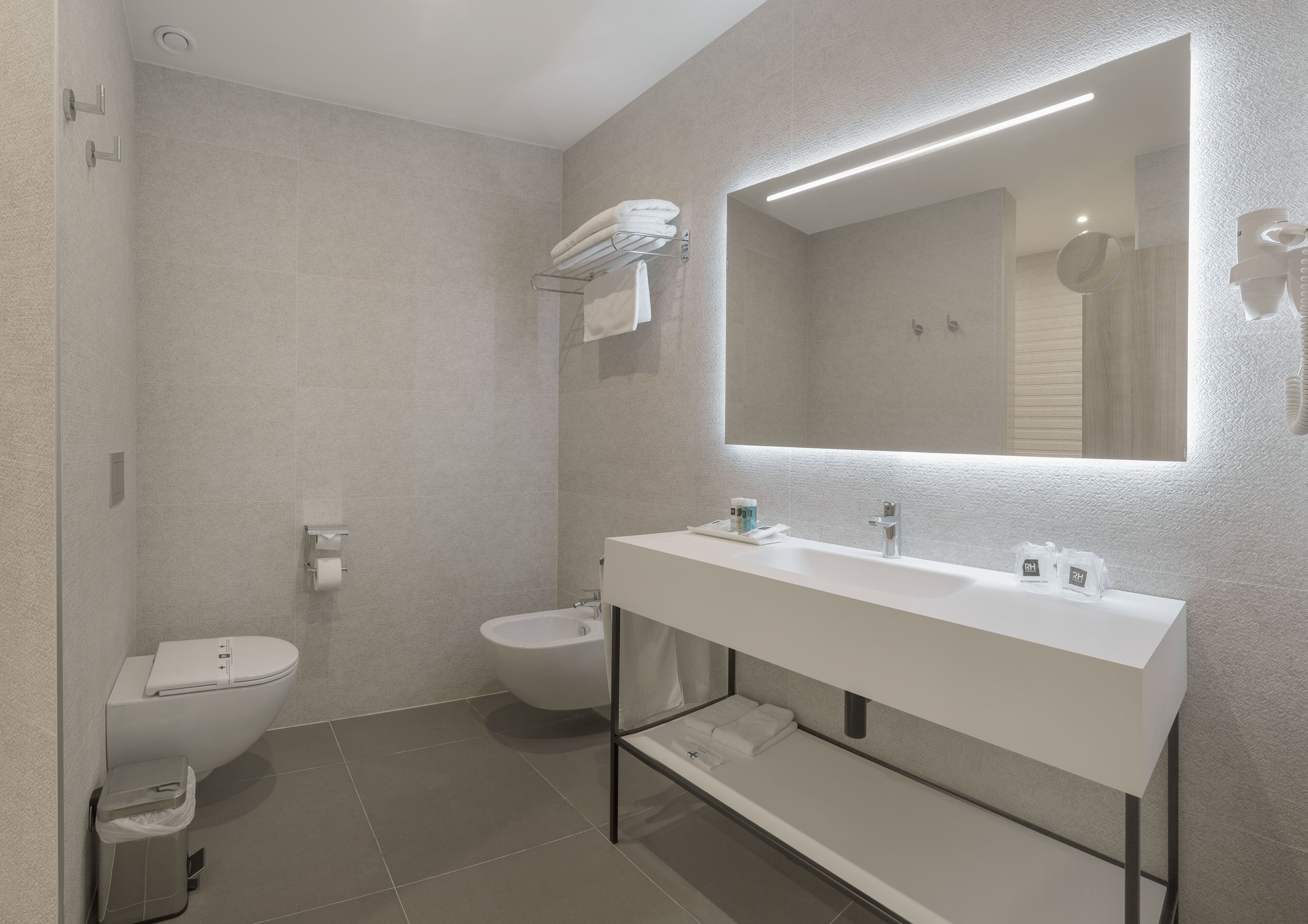 free toiletries, hair dryer, towels