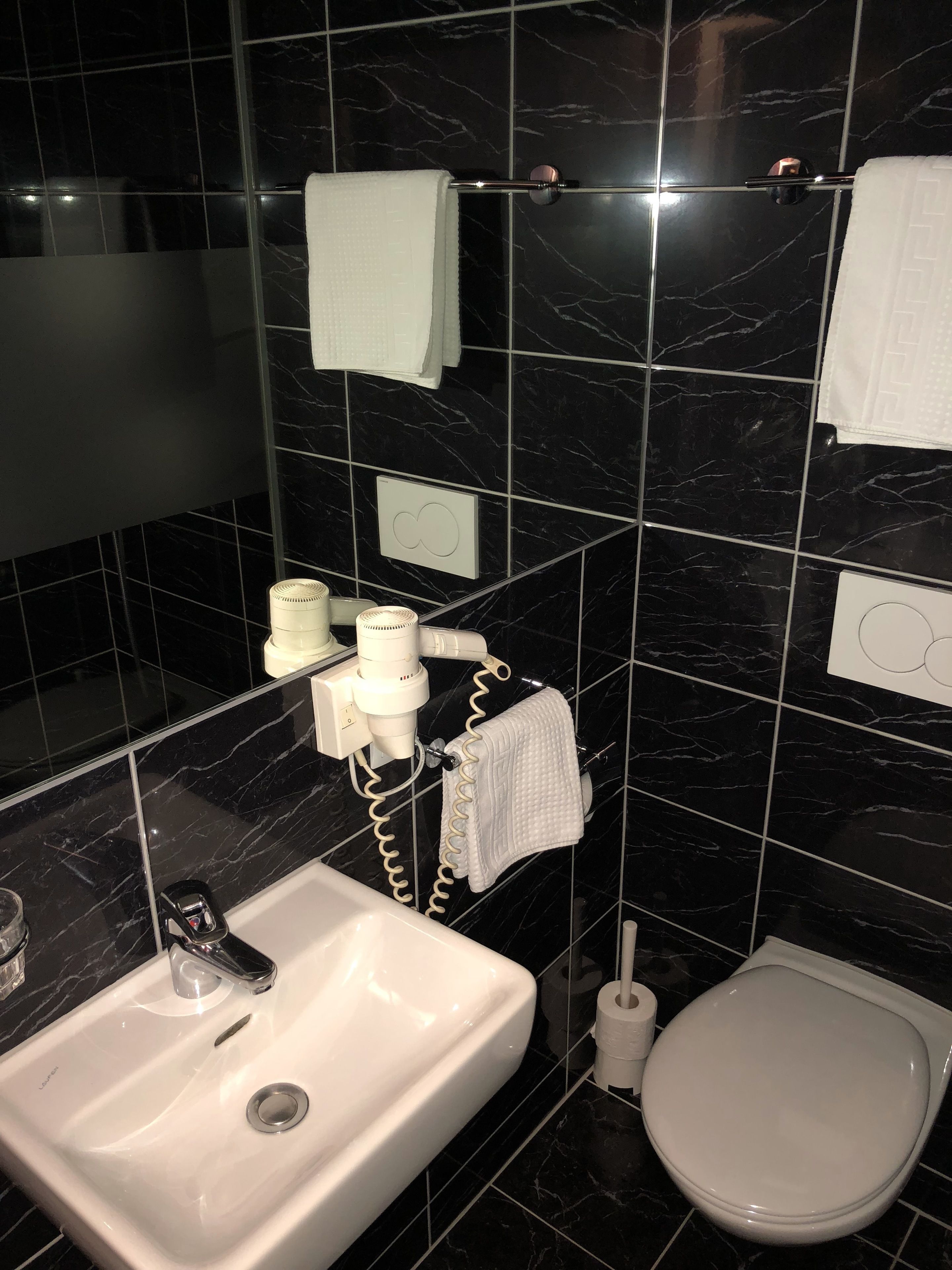 shower, free toiletries, hair dryer, towels