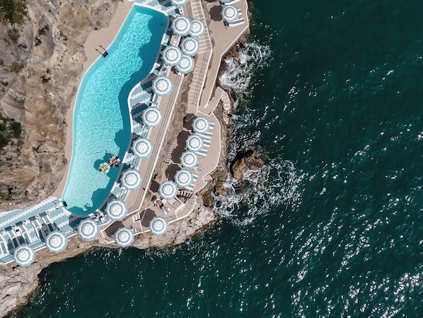 Utomhuspool, parasoller och solstolar