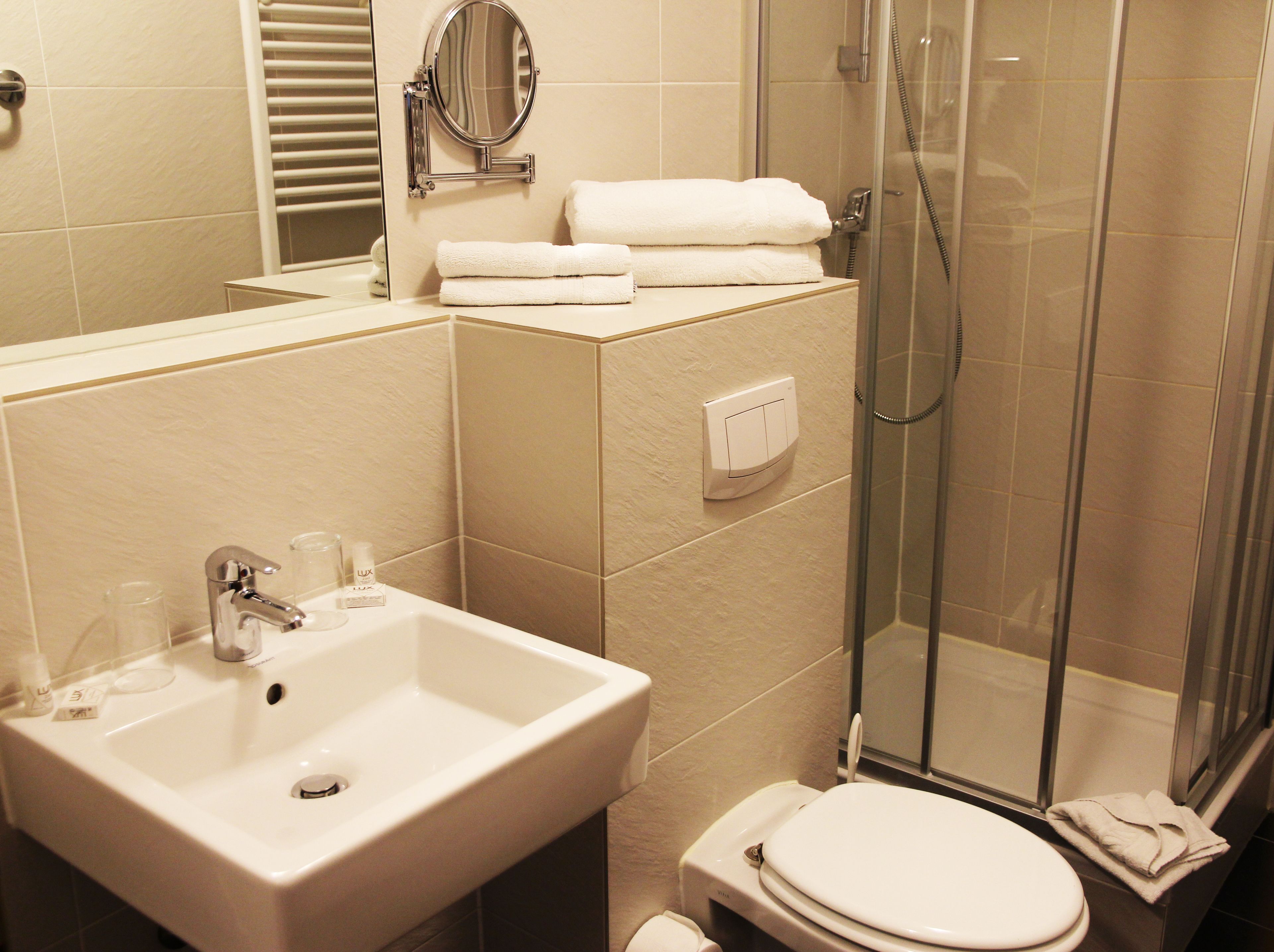 free toiletries, hair dryer, towels