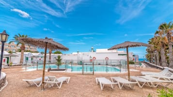 Outdoor pool, pool umbrellas