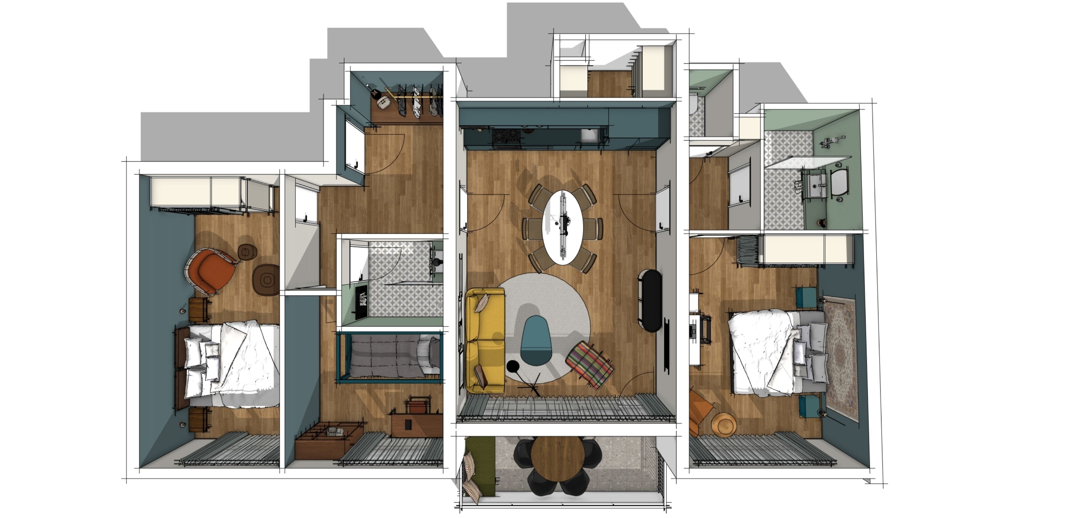 deluxe apartment mit balkon | living area | 32-inch lcd tv with satellite channels, tv