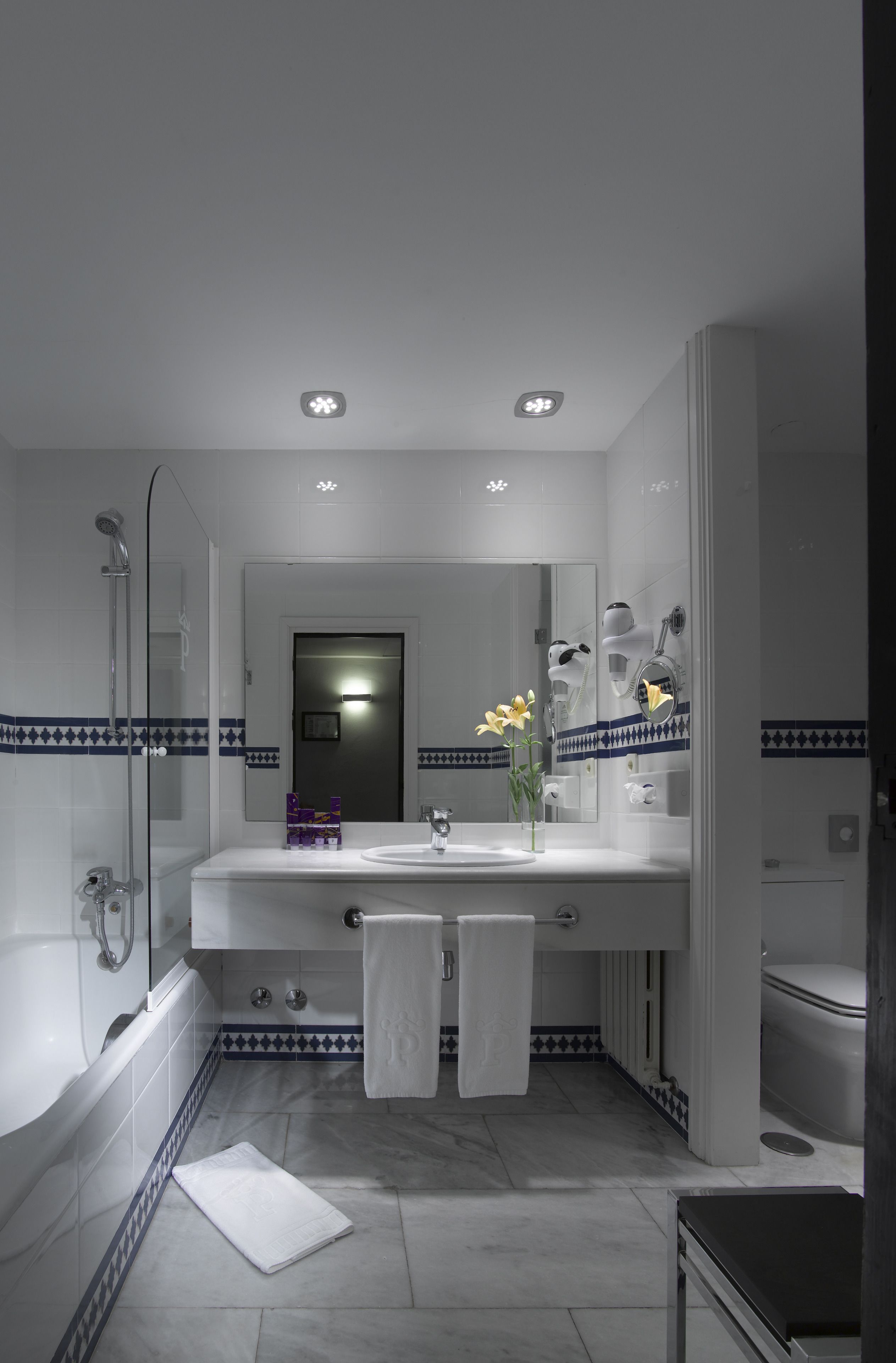 combined shower/bathtub, rainfall showerhead, free toiletries