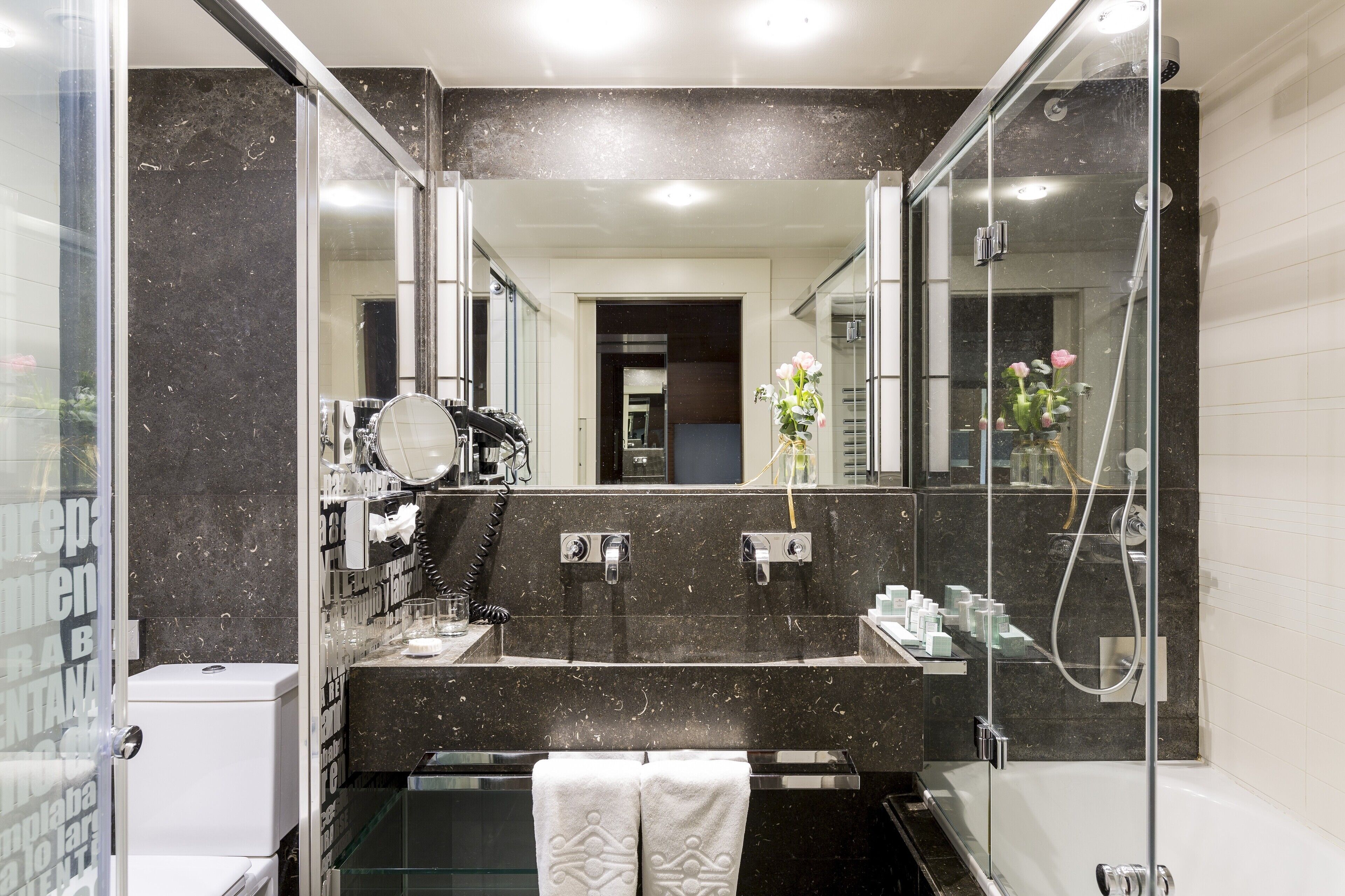 jetted bath, free toiletries, hair dryer, bathrobes