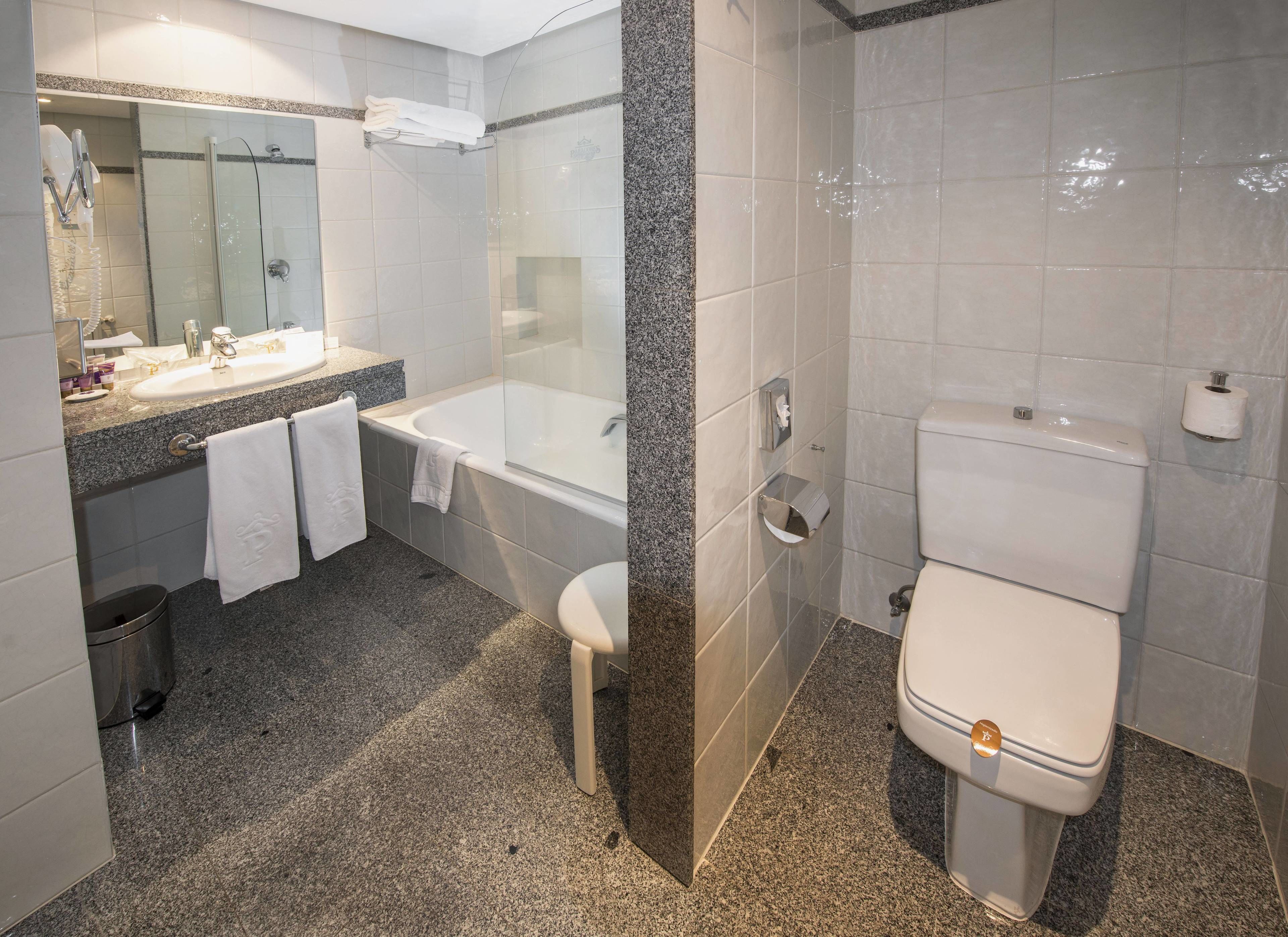 free toiletries, hair dryer, bidet, towels