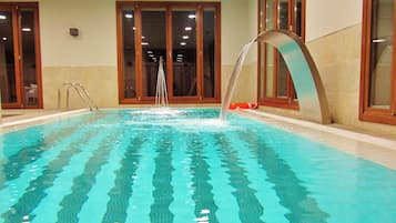 2 indoor pools, seasonal outdoor pool, pool umbrellas, pool loungers