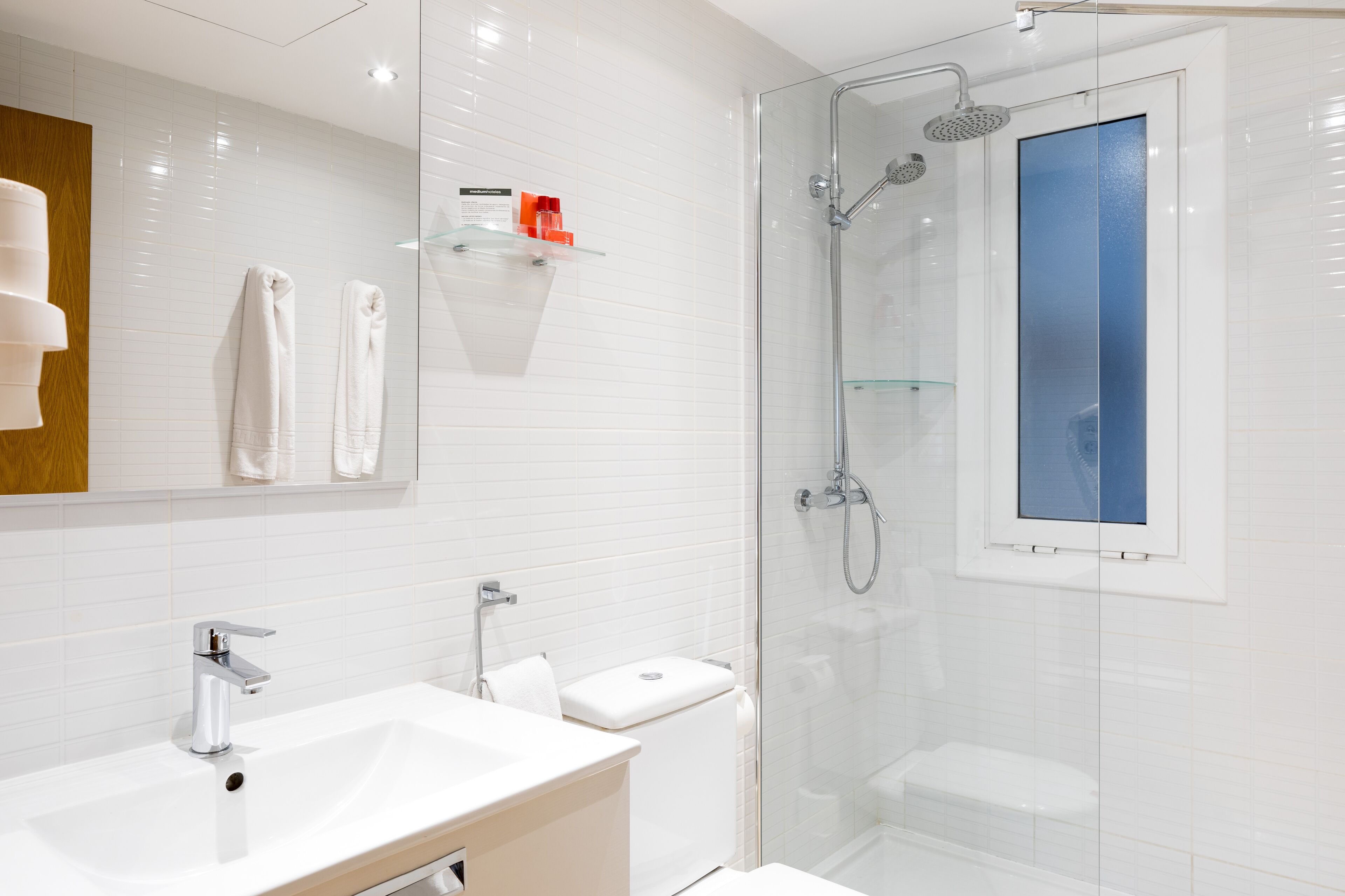 combined shower/bathtub, free toiletries, hair dryer, towels