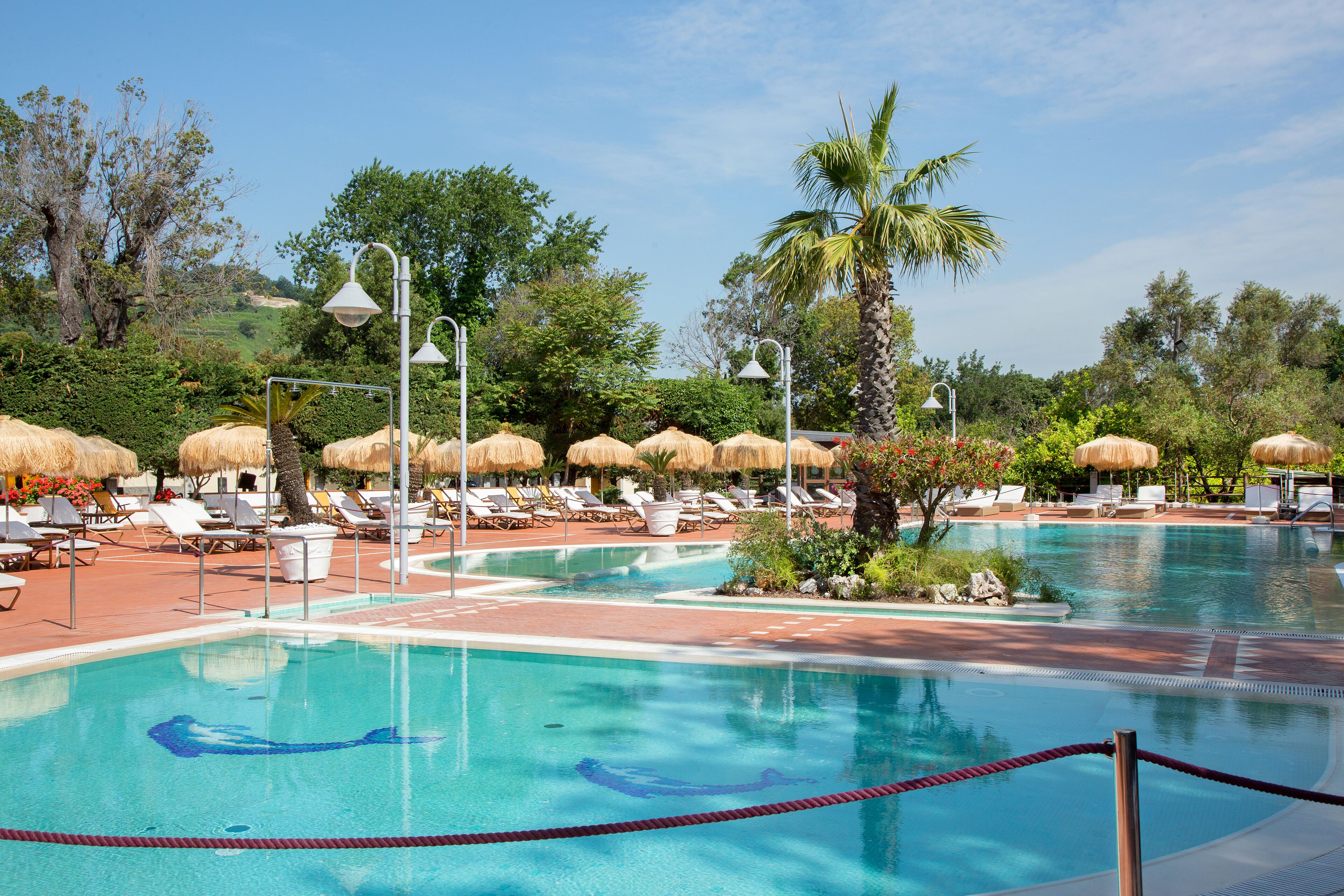 seasonal outdoor pool, open 10:00 am to 6:00 pm, pool umbrellas