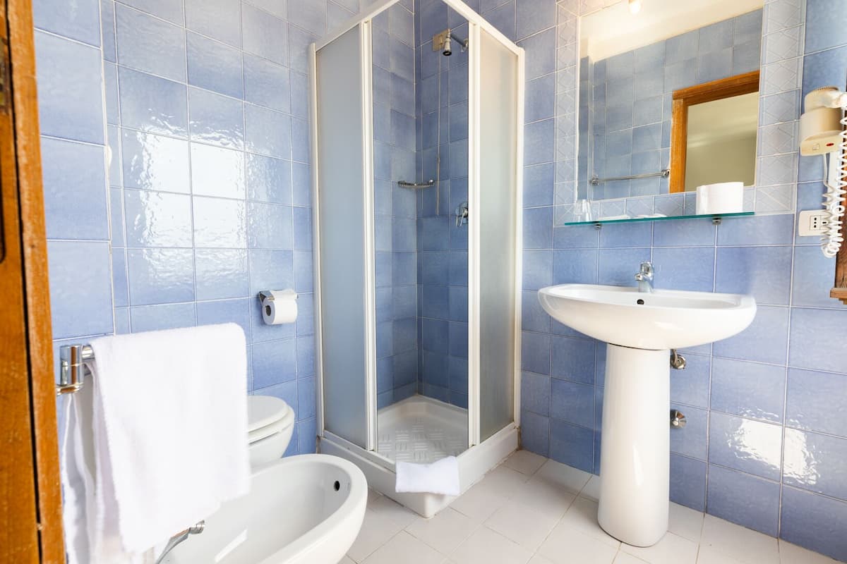 Deep-soaking bathtub, rainfall showerhead, free toiletries, hair dryer