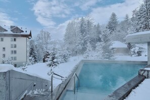 Indoor pool, outdoor pool, open 8:00 AM to 8:00 PM, pool umbrellas