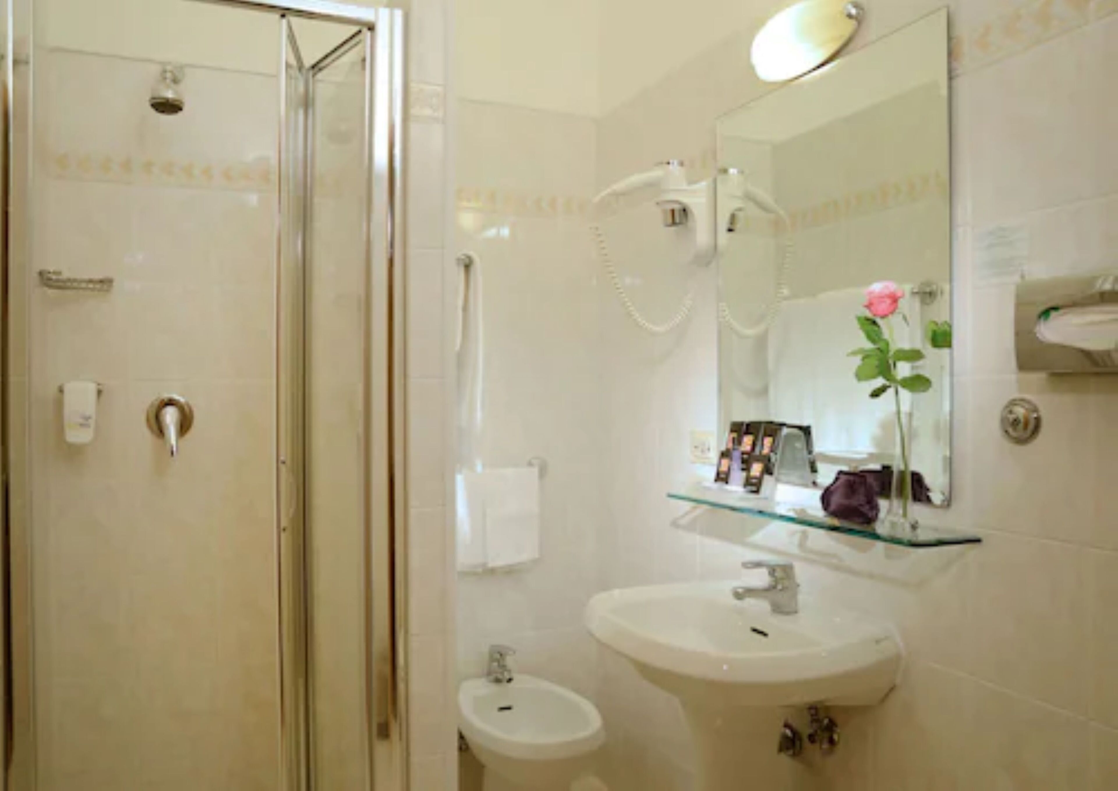 shower, rainfall showerhead, hair dryer, bidet