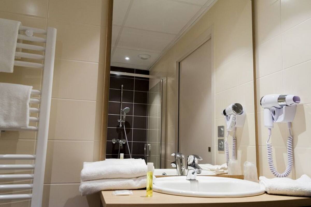 free toiletries, hair dryer, towels