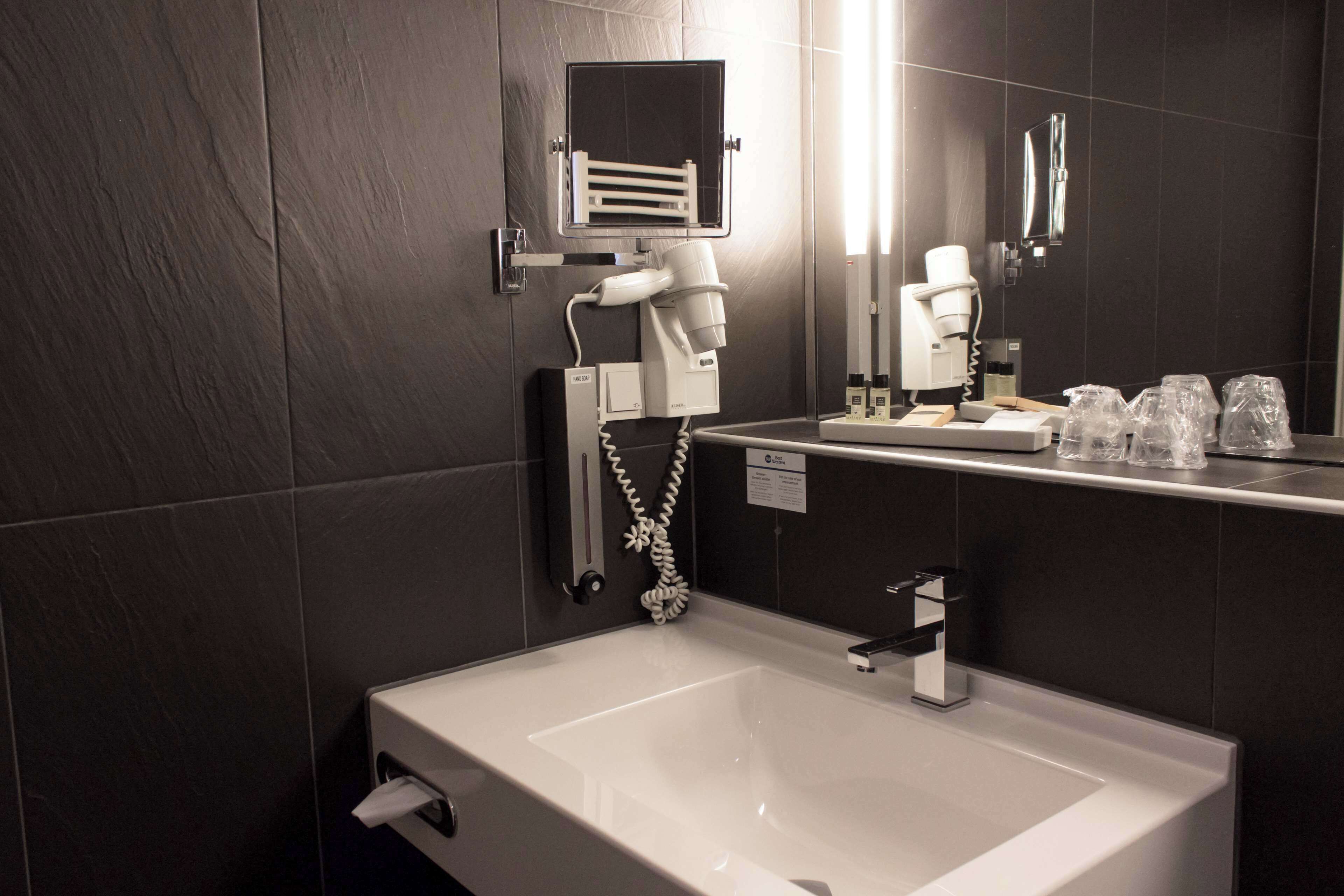 free toiletries, hair dryer, towels