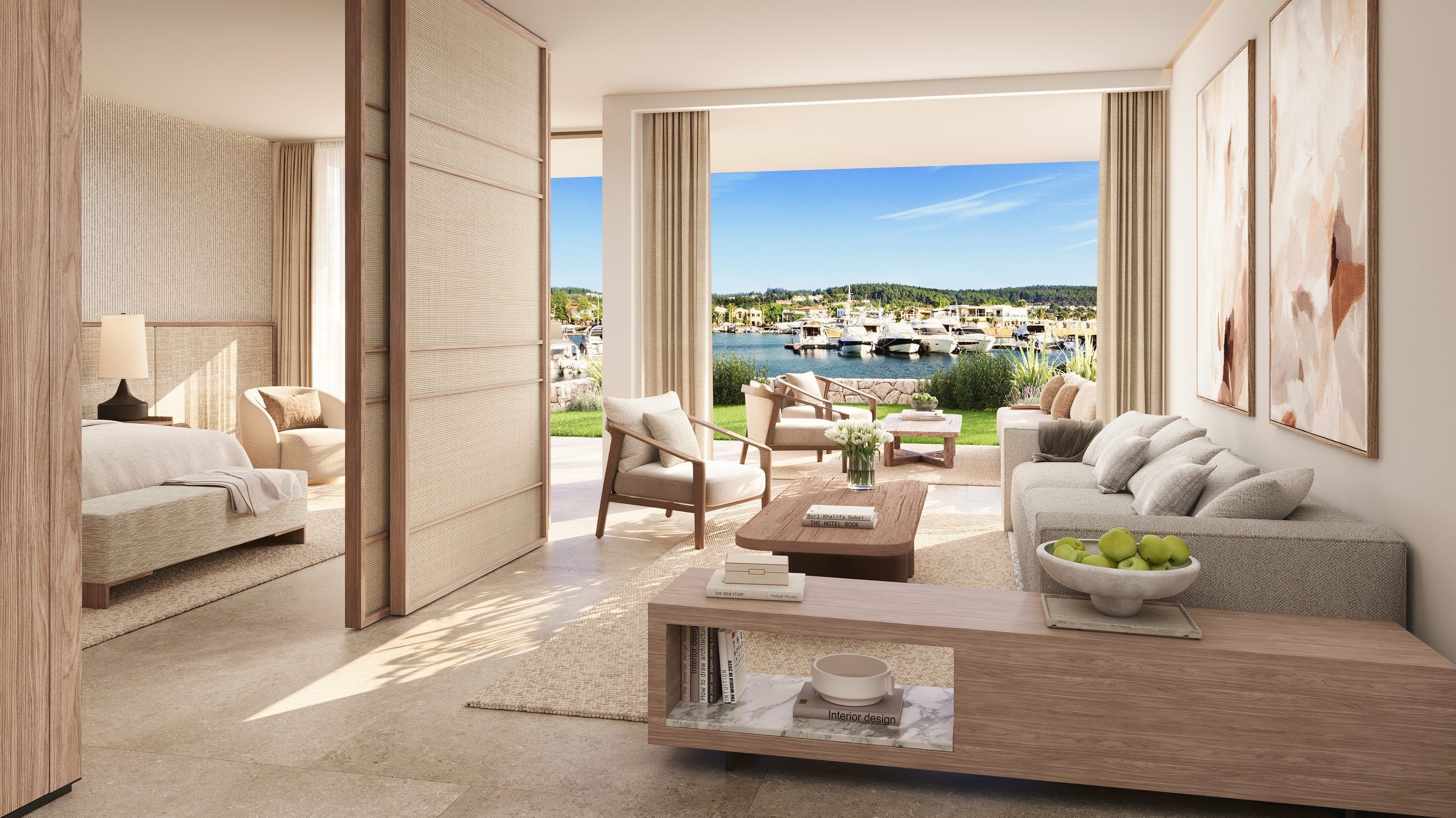 One Bedroom Residence Pr. Garden Marina Front | Living area | Flat-screen TV, DVD player, pay films