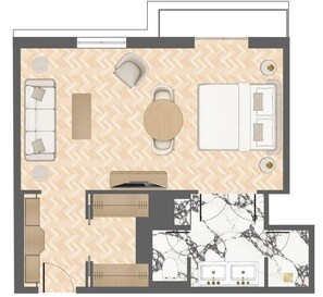 Suíte (Deluxe Suite) | Roupas de cama premium, frigobar, cofres nos quartos, cortinas blackout