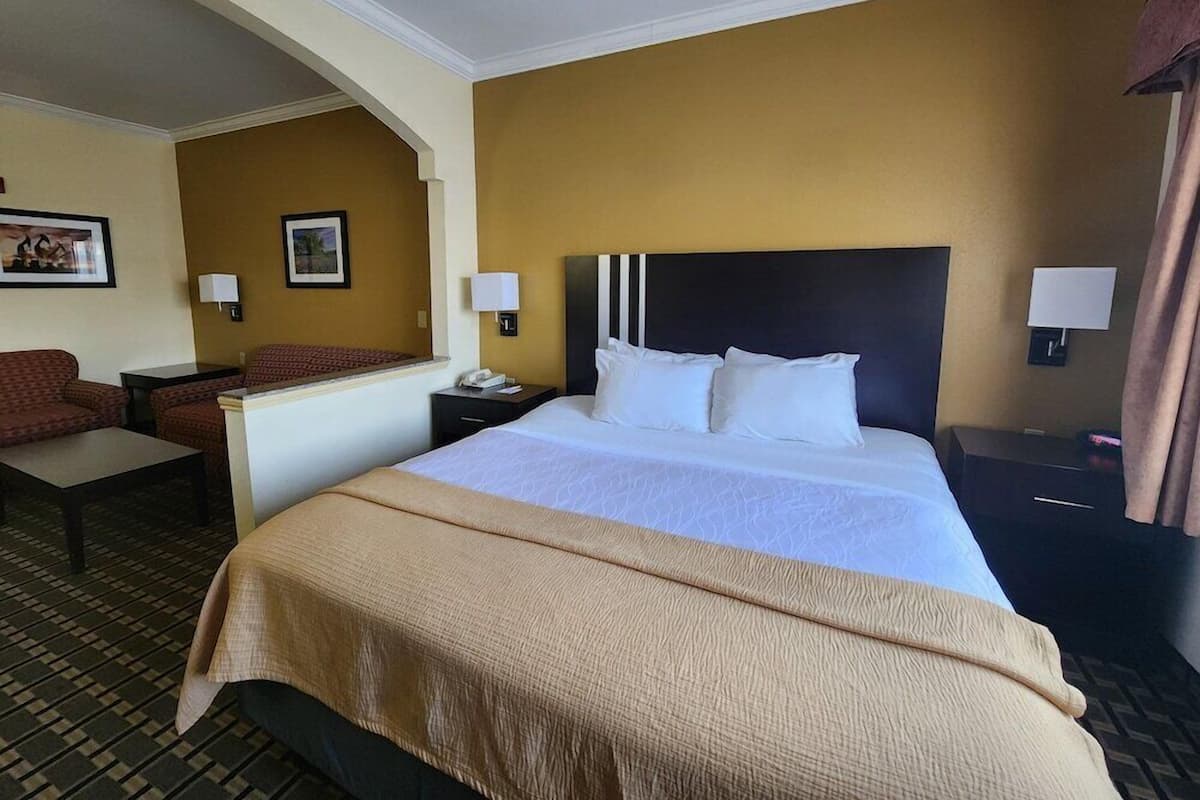 In-room safe, desk, laptop workspace, blackout curtains