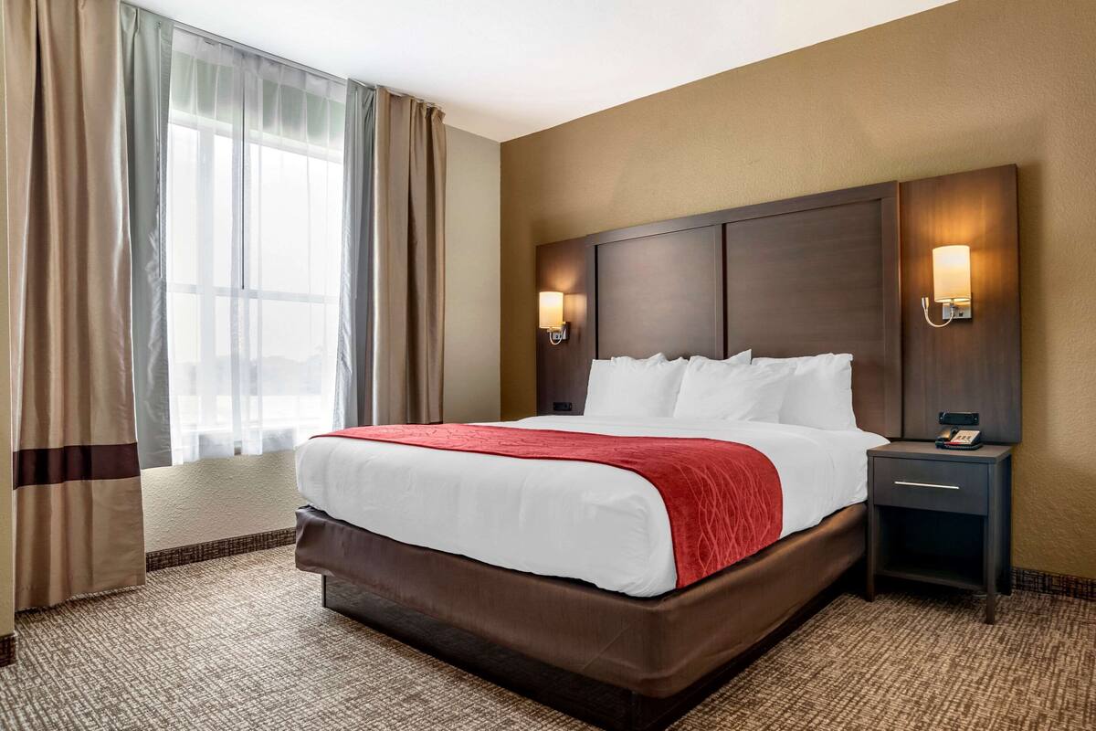 Hypo-allergenic bedding available, down comforters, desk