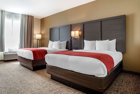 Hypo-allergenic bedding, down comforters, desk, blackout drapes