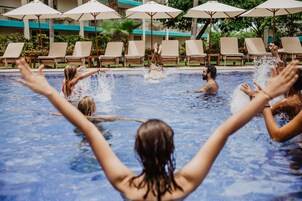 Outdoor pool, open 8:00 AM to 9:00 PM, pool umbrellas, sun loungers