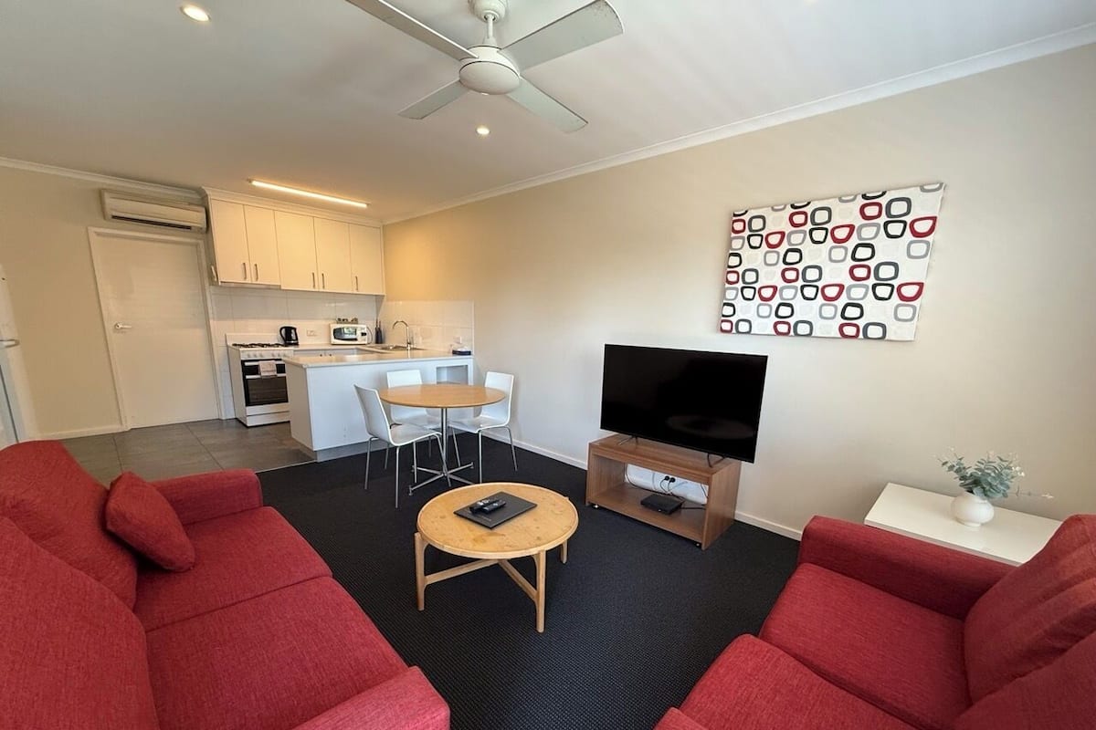 42-inch flat-screen TV with digital channels, TV, DVD player