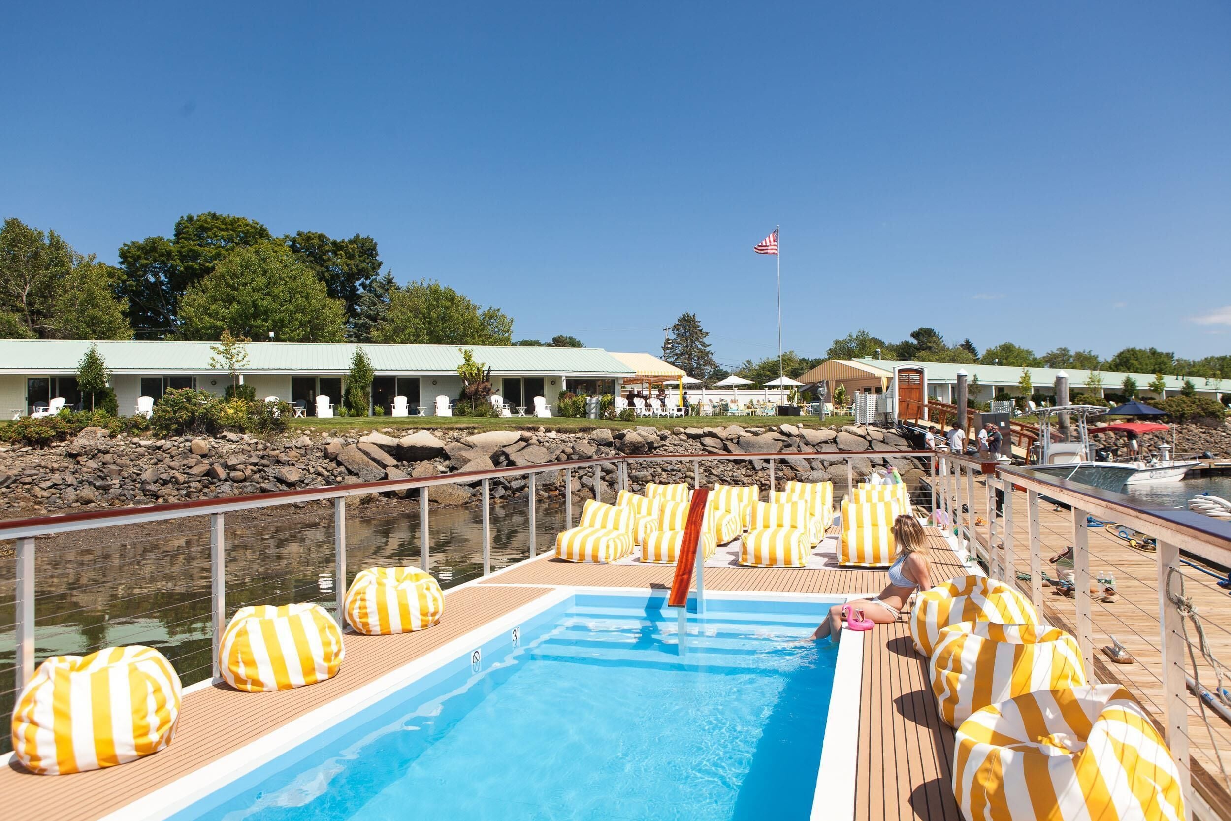 Seasonal outdoor pool, sun loungers