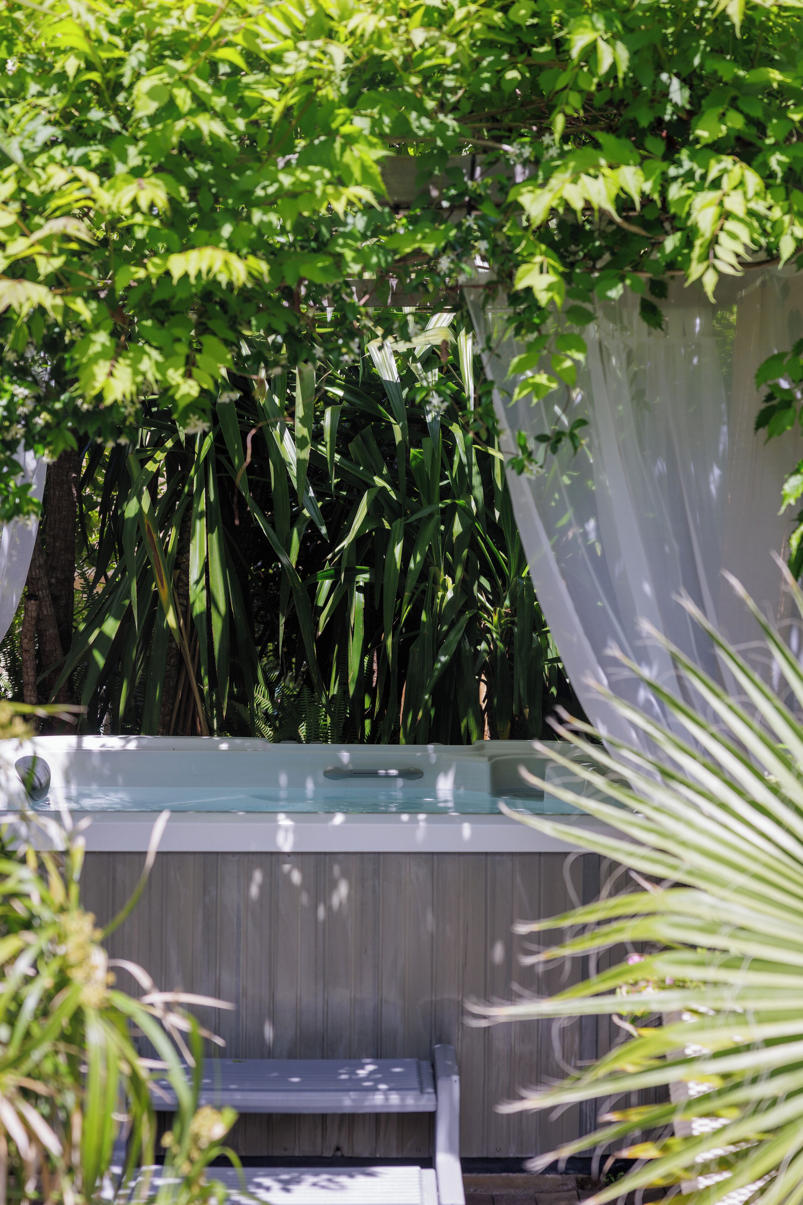 Seasonal outdoor pool, pool umbrellas, pool loungers