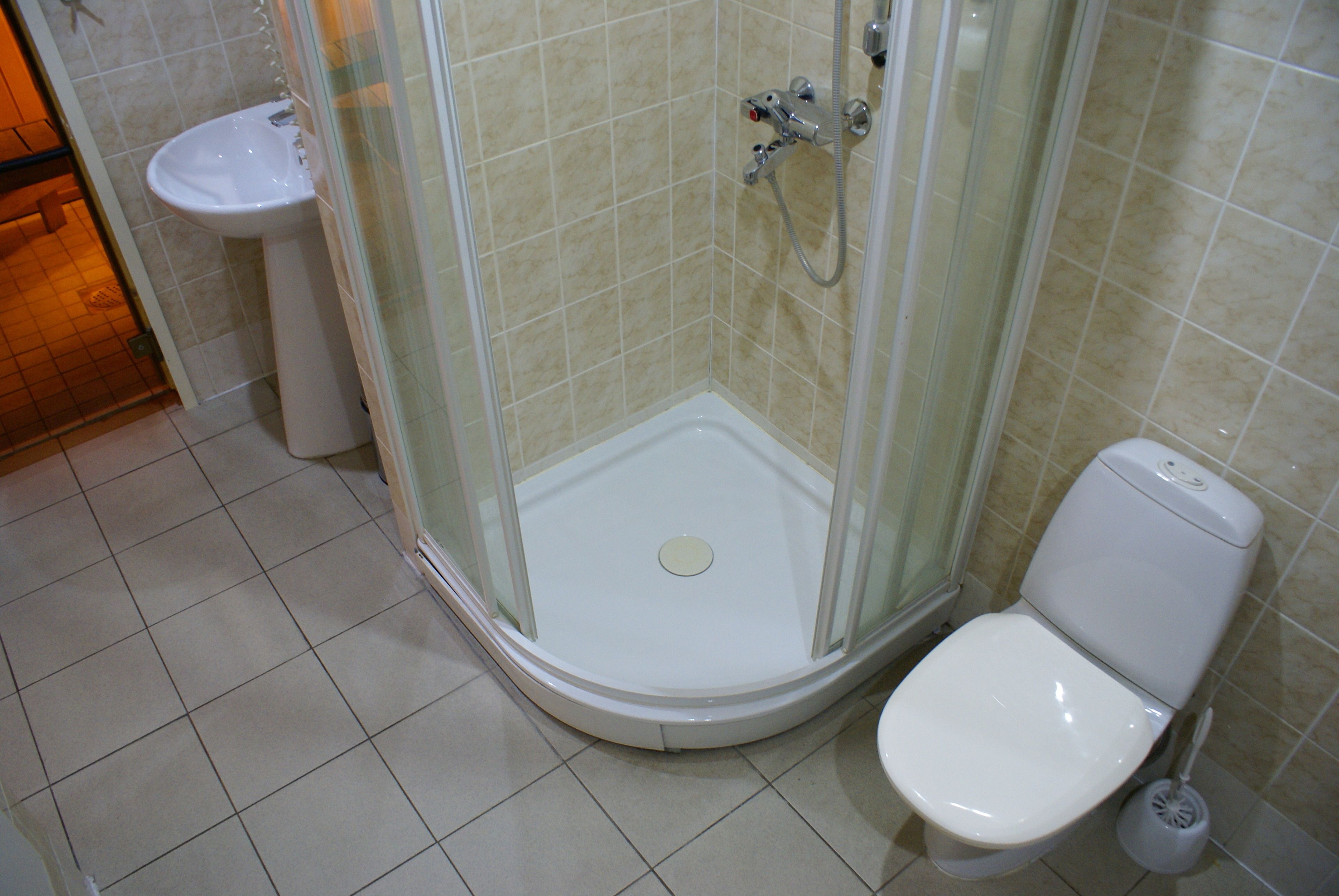 Combined shower/tub, hair dryer, towels