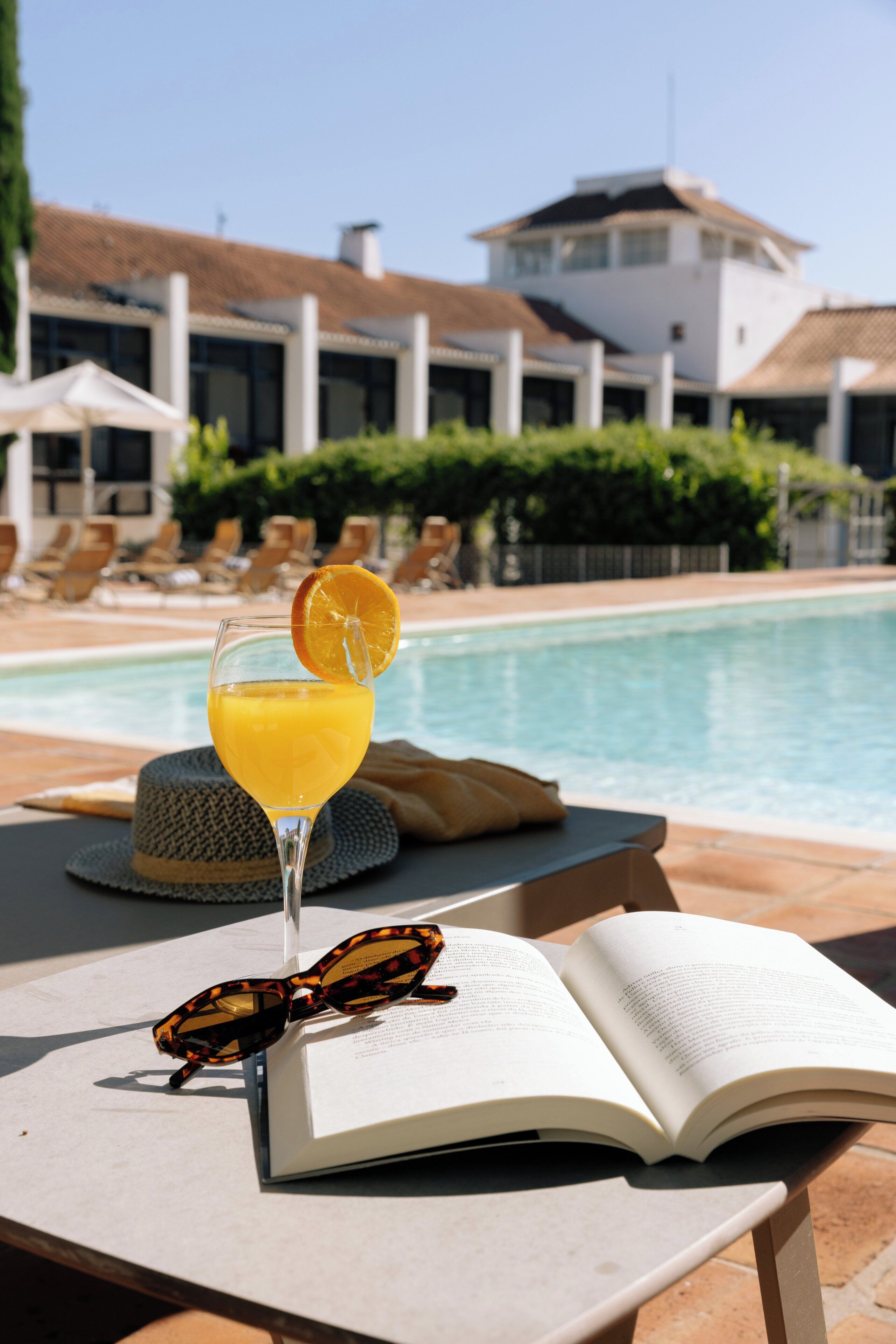 Outdoor pool, pool loungers