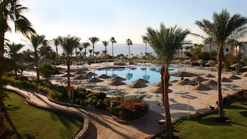 Outdoor pool, pool umbrellas