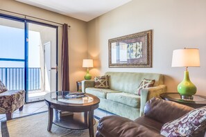 Condo, 2 Bedrooms, 2 Bathrooms, Sea Facing | Living room | Flat-screen TV, DVD player - Phoenix Condominiums by Wyndham Vacation Rentals (Orange Beach)