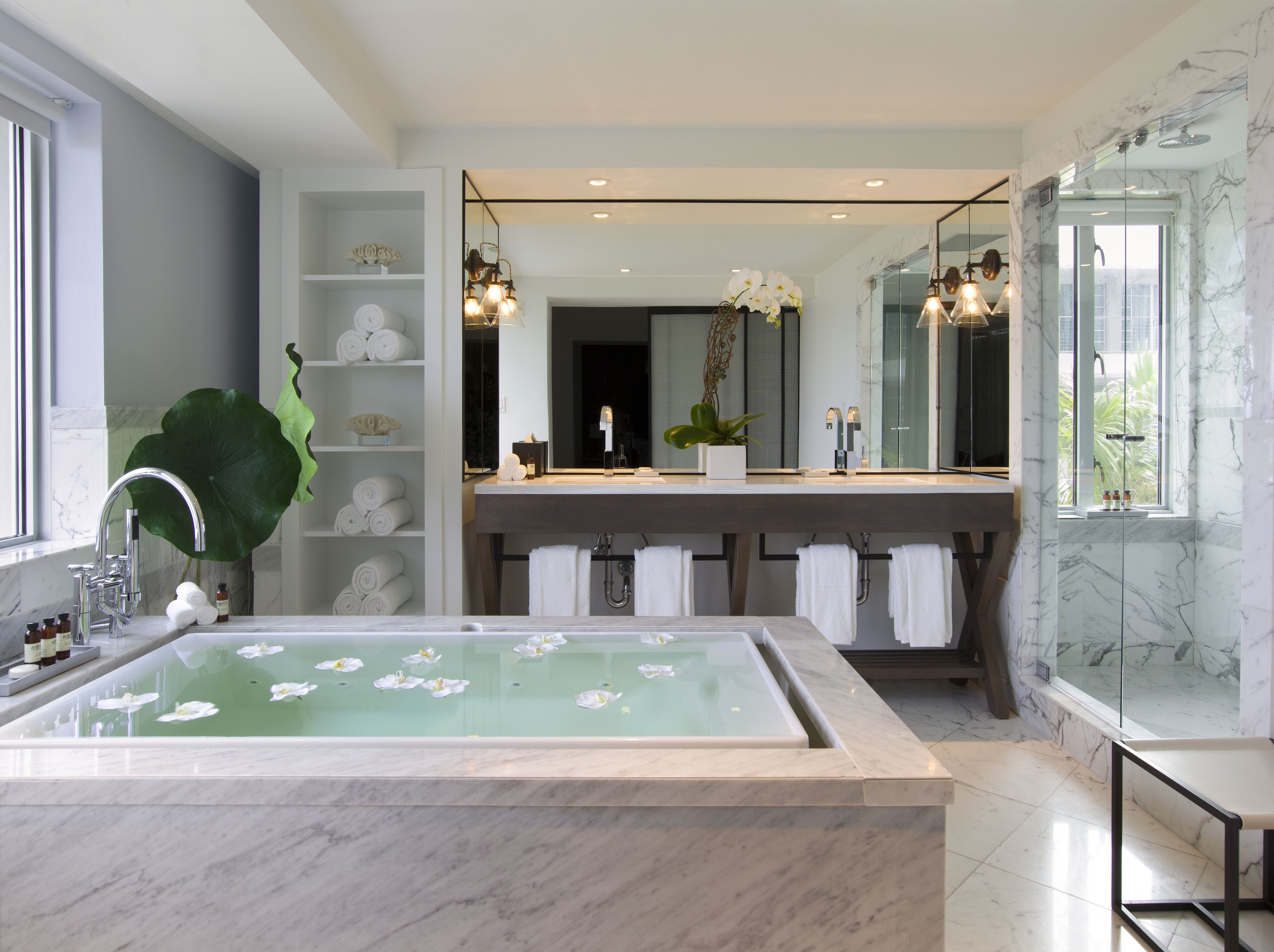 king suite with balcony | bathroom | free toiletries, hair dryer, bathrobes, slippers