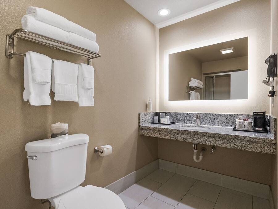 A bathroom with a toilet, sink, and towel rack.