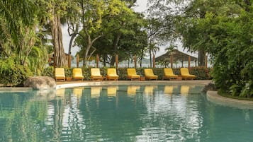 Outdoor pool, sun loungers