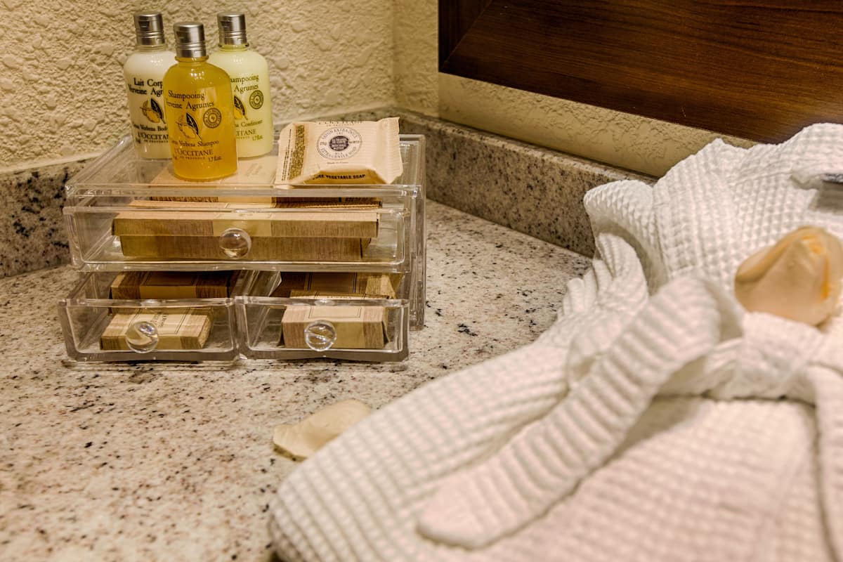 business room | bathroom amenities | shower, rainfall showerhead, free toiletries, hair dryer