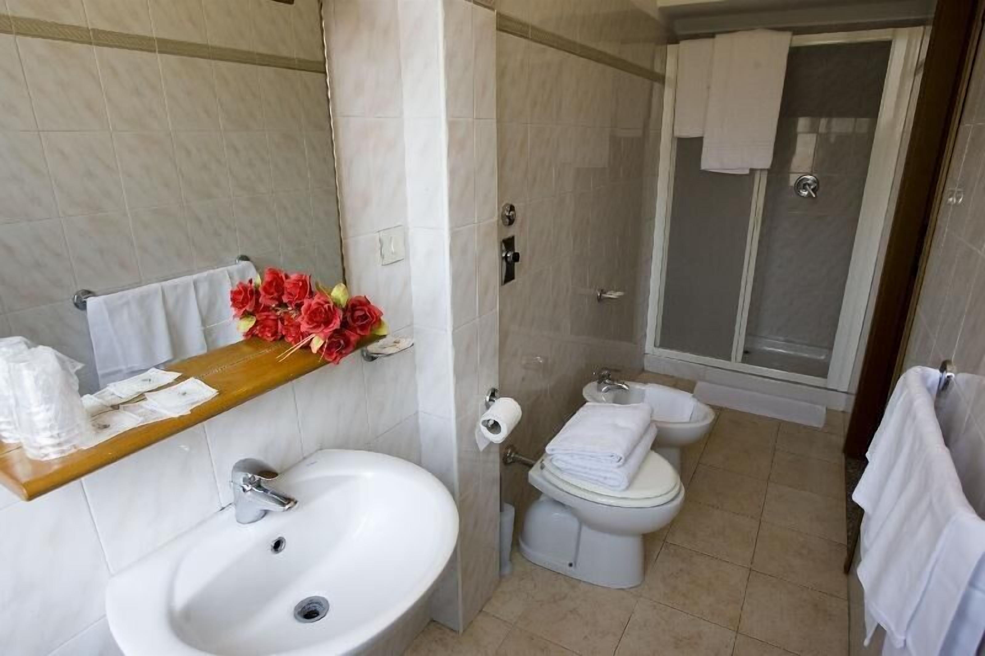 Shower, free toiletries, hair dryer, bidet