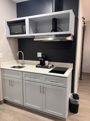 Fridge, microwave, coffee/tea maker