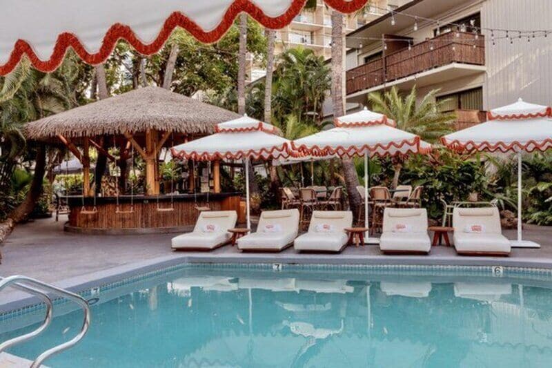 Outdoor pool, sun loungers